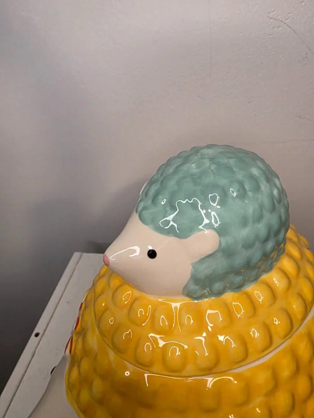 Pier 1 Hedgehog Momma and Baby Cookie Jar Flower Whimiscal